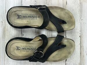 Mephisto Hannel Women's Black Nubuck Leather Cork Comfort Sandals EU 36 US 6